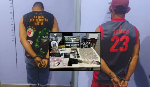 Dupla é presa em embarcação com pistola e centenas de porções de oxi em Urucurituba