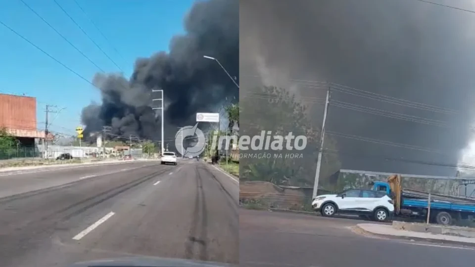 VEJA VÍDEOS: Incêndio de grandes proporções assusta moradores próximo a supermercado no bairro Armando Mendes