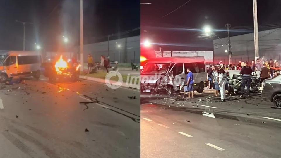 URGENTE: Motorista de aplicativo morre após carro invadir pista contrária e bater em van na Avenida do Turismo, no Tarumã