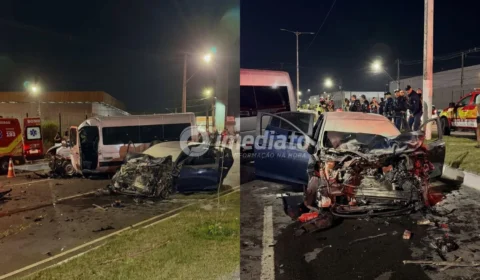 URGENTE: Motorista de aplicativo morre após carro invadir pista contrária e bater em van na Avenida do Turismo, no Tarumã