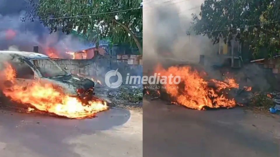 Veja: Incêndio de grandes proporções destrói barraco, carro e atinge área de vegetação no bairro Flores, em Manaus