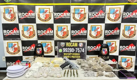 Casal é preso com pistola 9 mm e mais de 190 porções de drogas no Monte das Oliveiras