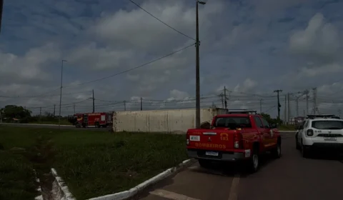 CARGA PESADA: carreta com mais de 25 toneladas de frango tomba na rotatória do K9