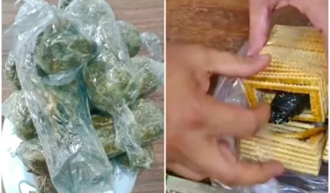 MÃE DO CRIME: mulher tenta levar droga para filho preso escondida em pacote de bolacha