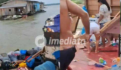 VEJA VÍDEO: Temporal destrói flutuantes e causa estragos em escola em comunidade no Amazonas