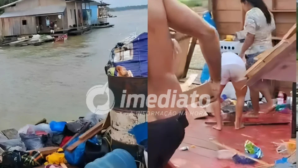 VEJA VÍDEO: Temporal destrói flutuantes e causa estragos em escola em comunidade no Amazonas