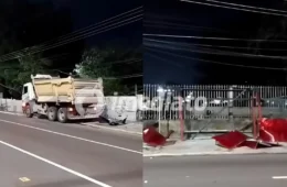 VEJA VÍDEO: Caminhão desgovernado invade parada de ônibus e destrói estrutura na Avenida Coronel Teixeira