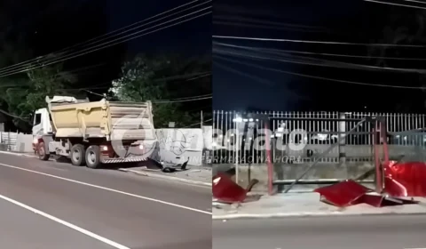 VEJA VÍDEO: Caminhão desgovernado invade parada de ônibus e destrói estrutura na Avenida Coronel Teixeira