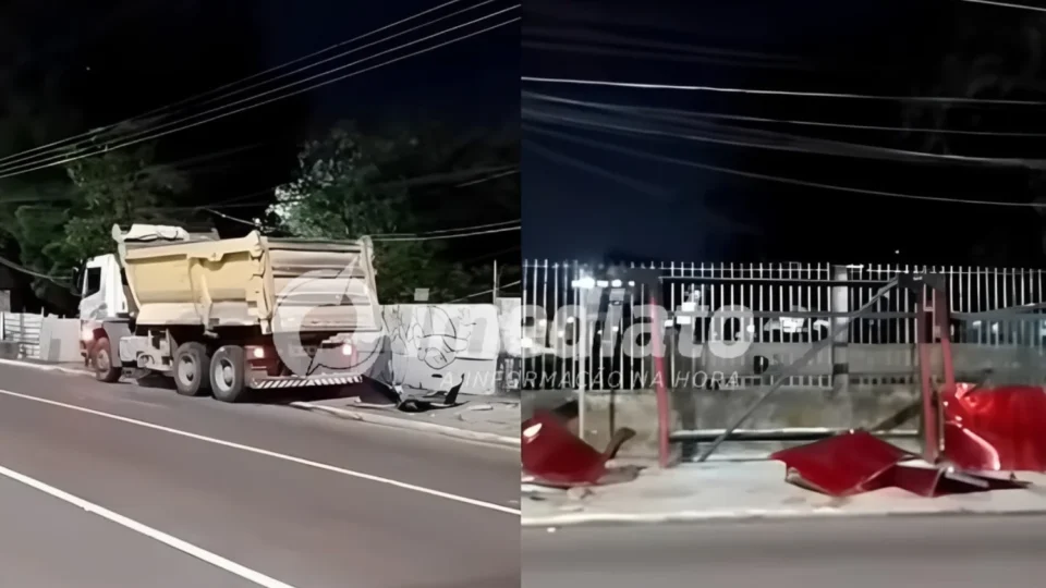 VEJA VÍDEO: Caminhão desgovernado invade parada de ônibus e destrói estrutura na Avenida Coronel Teixeira