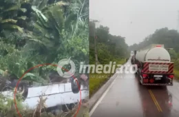 VEJA VÍDEO: Passageiros ficam feridos após ônibus capotar e despencar em ribanceira no Amazonas