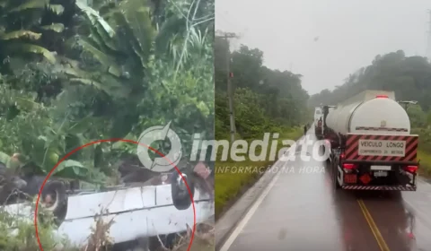 VEJA VÍDEO: Passageiros ficam feridos após ônibus capotar e despencar em ribanceira no Amazonas