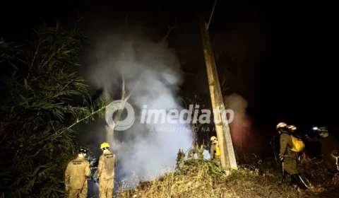 Incêndio toma conta de área de mata e ameaça fiação elétrica no Tarumã