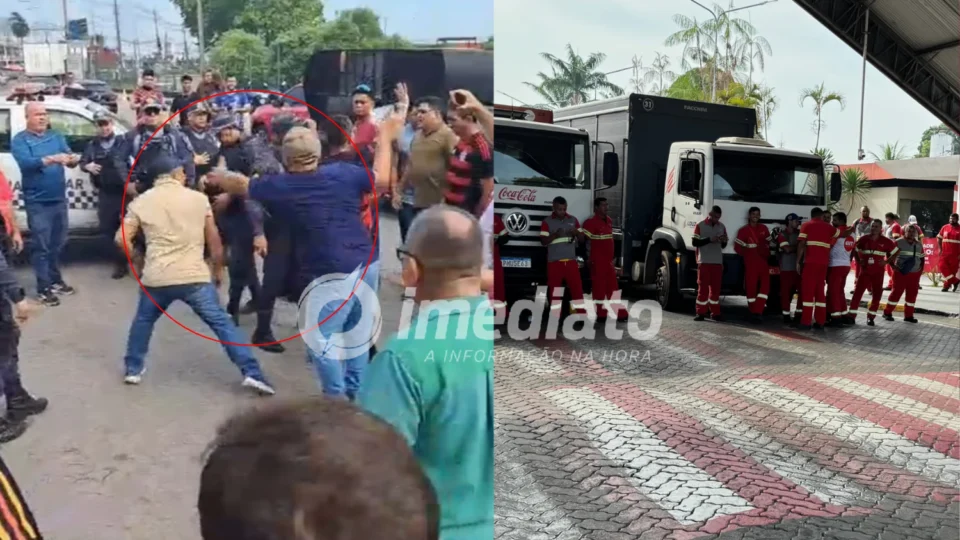 VEJA VÍDEO: Confusão e confronto são registrados durante protesto de trabalhadores em frente à Solar Coca-Cola em Manaus