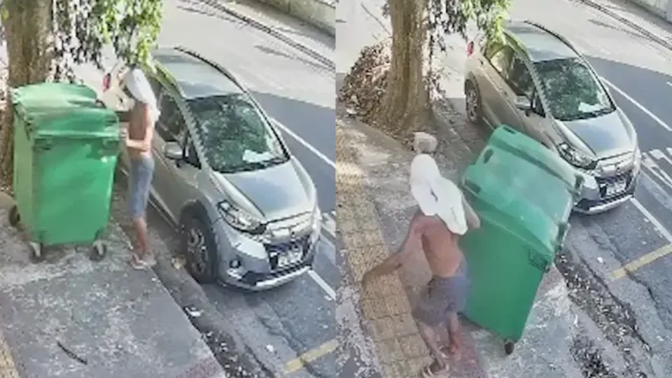 Câmera flagra homem furtando contêiner de lixo em avenida movimentada de Belém; VEJA O VÍDEO