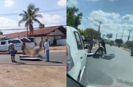 VEJA VÍDEO: Caixão com corpo cai de veículo de funerária no meio de rua em Marabá