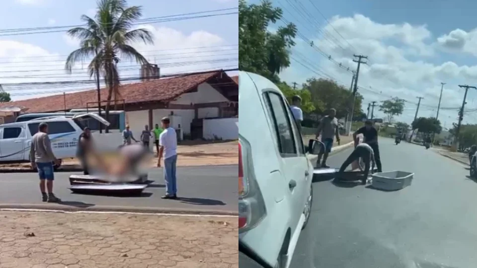 VEJA VÍDEO: Caixão com corpo cai de veículo de funerária no meio de rua em Marabá