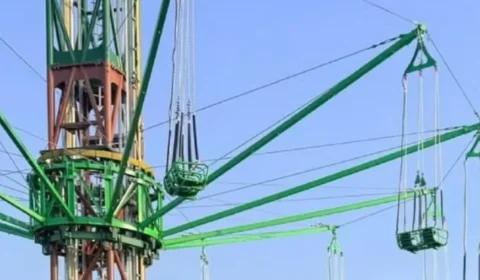 Arraial de Nazaré começa montagem em Belém com novo brinquedo radical; saiba quando chegam o parque abre