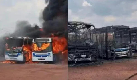 VEJA O VIDEO; Incêndio destrói ônibus em garagem de frigorífico