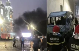 URGENTE | Van pega fogo ao lado da Praça da Sé, em Belém
