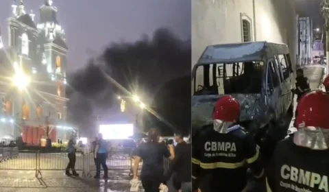 URGENTE | Van pega fogo ao lado da Praça da Sé, em Belém