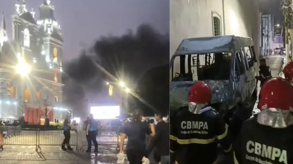 URGENTE | Van pega fogo ao lado da Praça da Sé, em Belém
