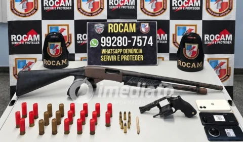 CERCO ARMADO: três homens são presos com espingarda calibre 12 e revólver em área de mata