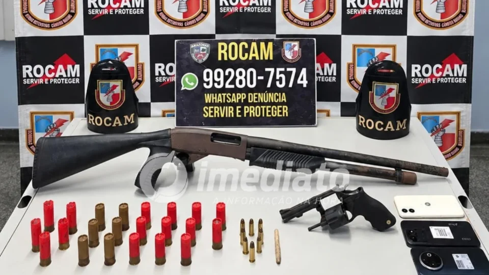 CERCO ARMADO: três homens são presos com espingarda calibre 12 e revólver em área de mata