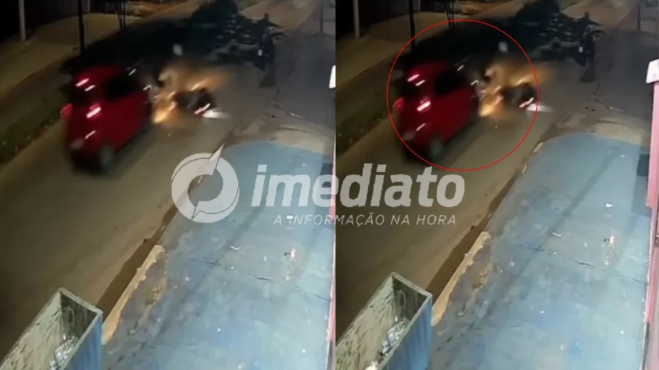 VEJA VÍDEO: Carro atropela motociclista, arremessa vítima contra outra moto e provoca segunda colisão