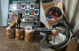 Cão farejador encontra mais de 72 kg de drogas escondidas em balsa no Amazonas