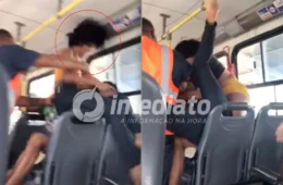 VEJA VÍDEO: Mulher flagra marido com suposta amante em ônibus e parte para briga