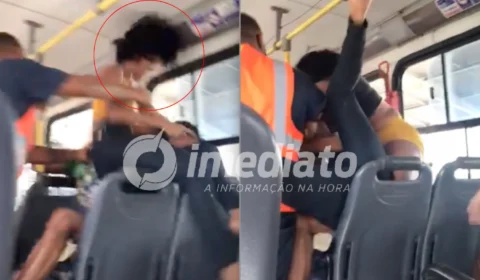 VEJA VÍDEO: Mulher flagra marido com suposta amante em ônibus e parte para briga