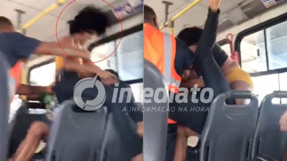 VEJA VÍDEO: Mulher flagra marido com suposta amante em ônibus e parte para briga