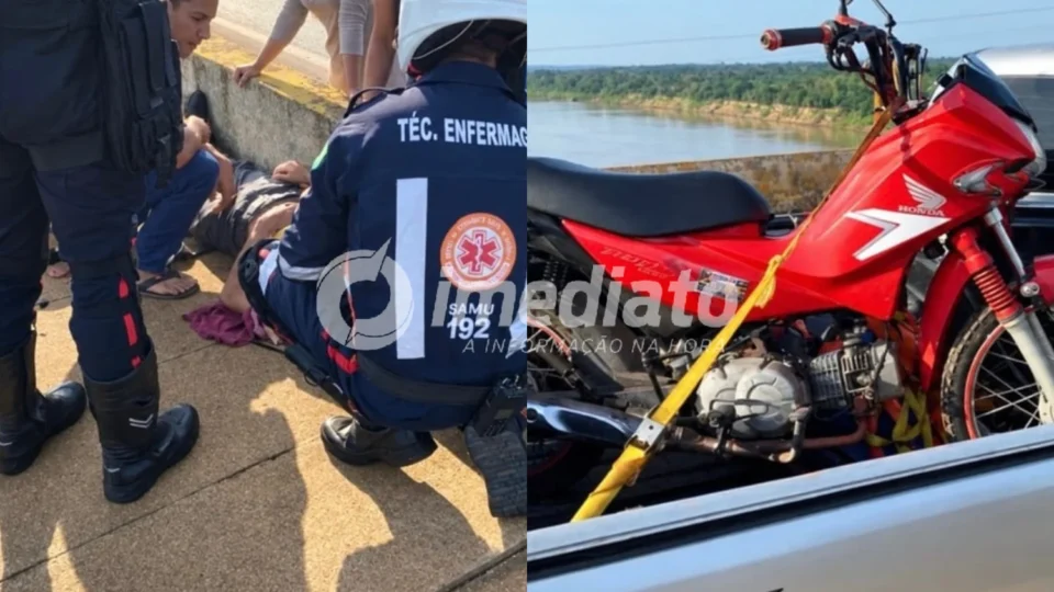 Acidente na ponte do Madeira: pneu estoura e motociclista fica ferido