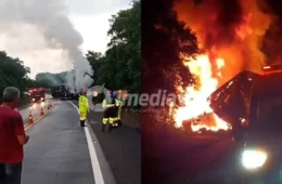 VEJA O VÍDEO: Colisão entre caminhões termina em incêndio e deixa um morto na BR-364