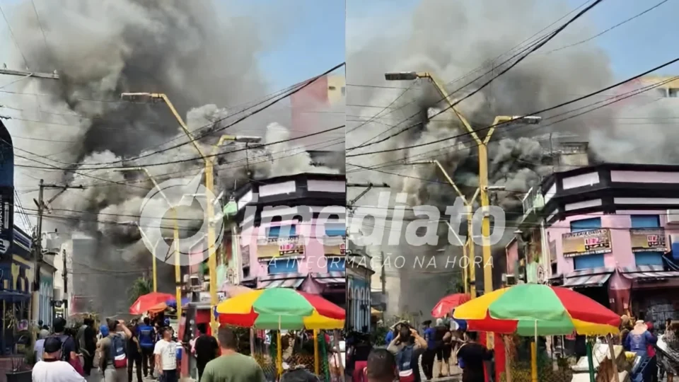 PÂNICO NO CENTRO: Incêndio de grandes proporções atinge prédio e causa correria e desespero; VEJA VÍDEO