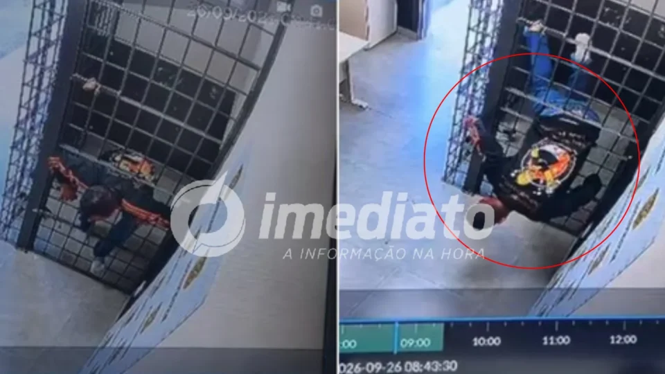 VEJA VÍDEO: Preso por violência doméstica se espreme entre grades e foge de delegacia