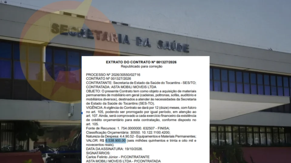 Saúde do Tocantins firma contrato de R$ 6,5 milhões para compra de mobiliário