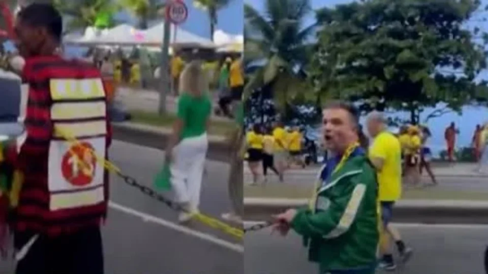 VEJA: Vídeo mostra homem negro acorrentado durante ato de apoio a Flávio Bolsonaro no Rio