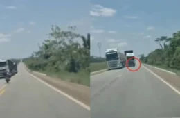 VEJA O VIDEO; Motociclista morre ao ser atingido por caminhão boiadeiro na BR-364
