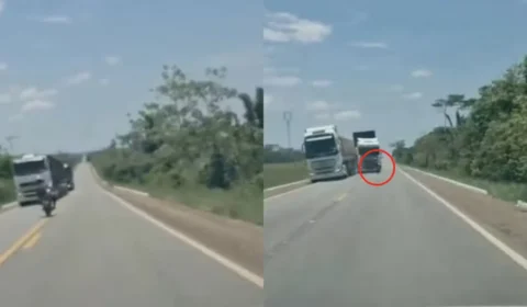 VEJA O VIDEO; Motociclista morre ao ser atingido por caminhão boiadeiro na BR-364