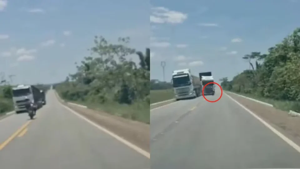 VEJA O VIDEO; Motociclista morre ao ser atingido por caminhão boiadeiro na BR-364